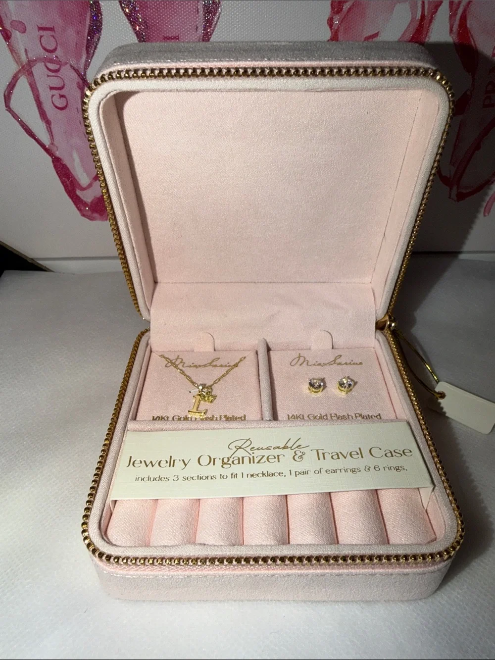 Compact Pink Velvet Jewelry Organizer & Travel Case